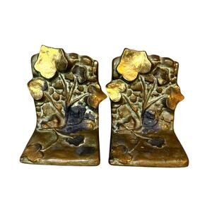 Antique McClelland Barclay Bronze Vining Ivy Bookends Signed Pair 5" Tall x 4"